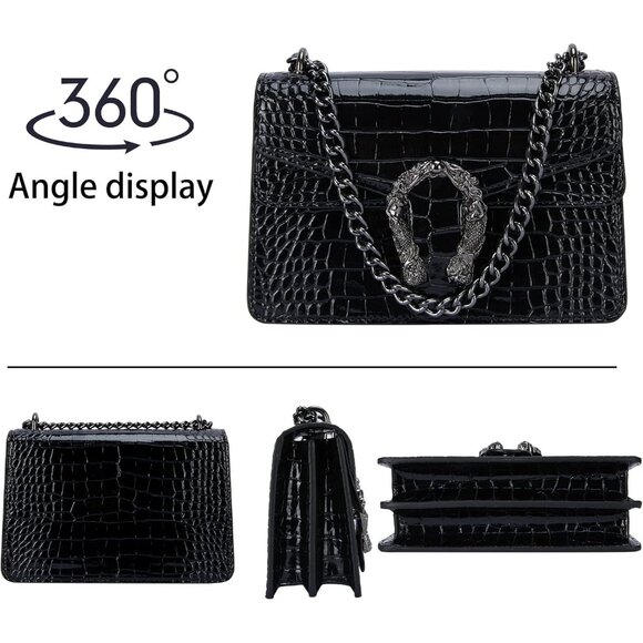 ⚡ Women's Black Snake Vegan Leather Print Casual Satchel Crossbody Handbag - Picture 5 of 7